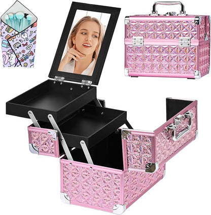 Makeup Case Organizer, Makeup Train Case, Trays Cosmetic Box Portable, by Unknown