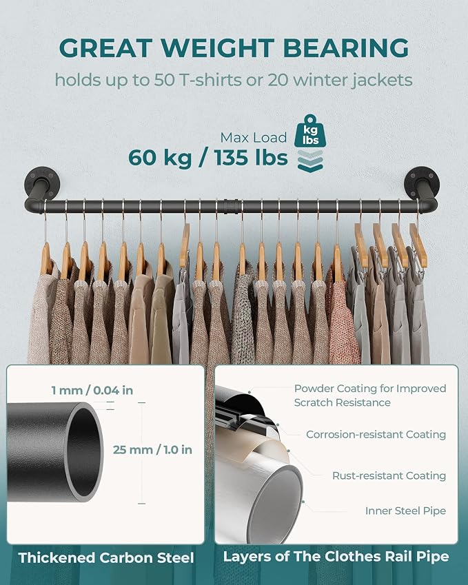 OROPY Industrial Pipe Clothes Rack Wall Mounted Set of 2, 38.4 inches Heavy - Image 8