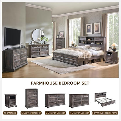 Farmhouse 6 Drawers Dresser for Bedroom, Wooden Dresser TV Stand - Image 6