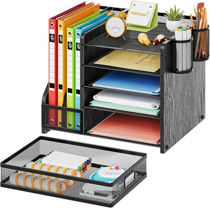 Marbrasse Desk Organizer with File Holder, 5-Tier Paper Letter Tray Organizer - Image 2