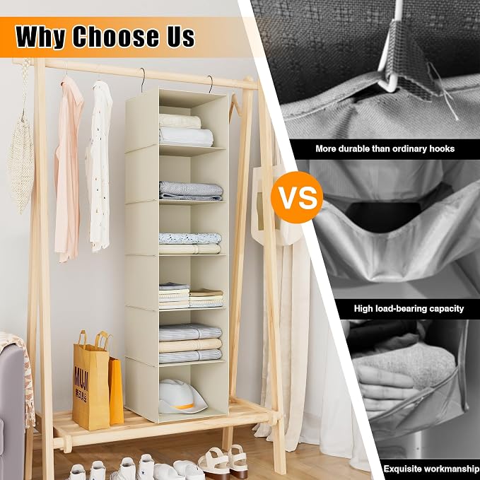 Hanging Closet Organizer, Easy Mount Foldable 6-Shelf Hanging Closet Wardrobe - Image 7