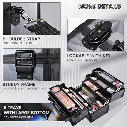 FRENESSA Makeup Case Extra Large Makeup Train Case 12.6 Inch Makeup Box - Image 4