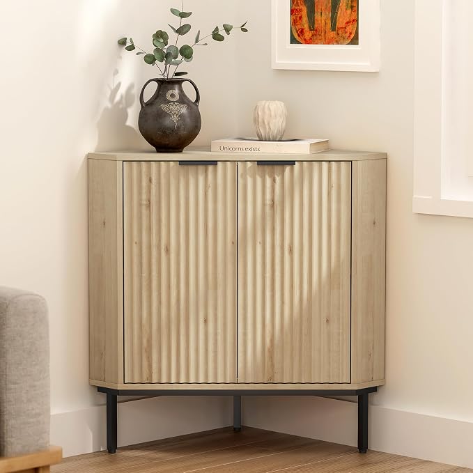 Fluted Corner Cabinet, Modern Small Corner Floor Cabinet - Image 6