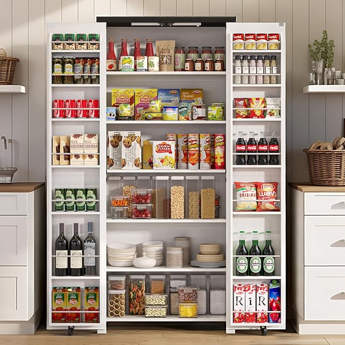 White Farmhouse Kitchen Pantry Cabinet, Dining Room, Living Room by Furnaza