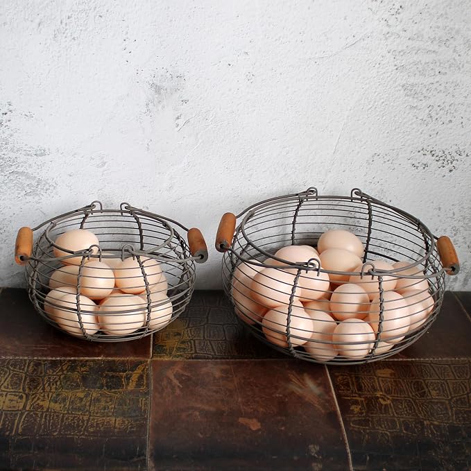 CVHOMEDECO. Round Wire Egg Baskets Rustic Fruit Baskets - Image 3