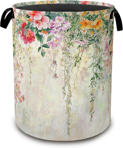 Abstract Colorful Flowers Laundry Basket, Watercolor Painting Collapsible by Unknown
