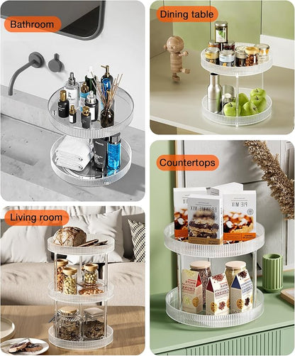 360° Clear Rotating Storage Tray, 2 Tier Lazy Susan Bathroom Countertop - Image 6