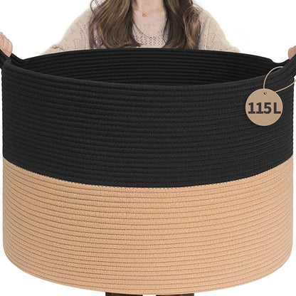 INDRESSME 115L Extra Large Cotton Rope Blanket Basket by INDRESSME