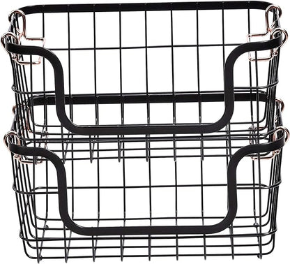 Amazon Basics Stackable Metal Wire Rectangular Storage Basket Set - Image 3