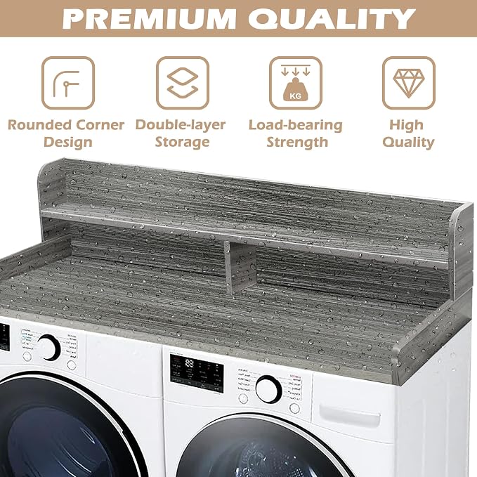 Royxen Laundry Countertop with 2-Tier Shelf Universal Fit, Washer and Dryer - Image 5