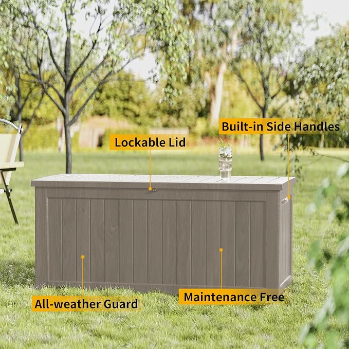 270 Gallon Outdoor Storage Box Patio Deck Box Waterproof, Resin Lockable - Image 7
