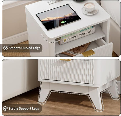 Fluted Nightstand with Charging Station, Bedside Table - Image 5