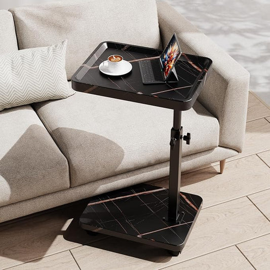 C Table End Table Adjustable Height, 360°Swivel TV Tray Table by SJIE