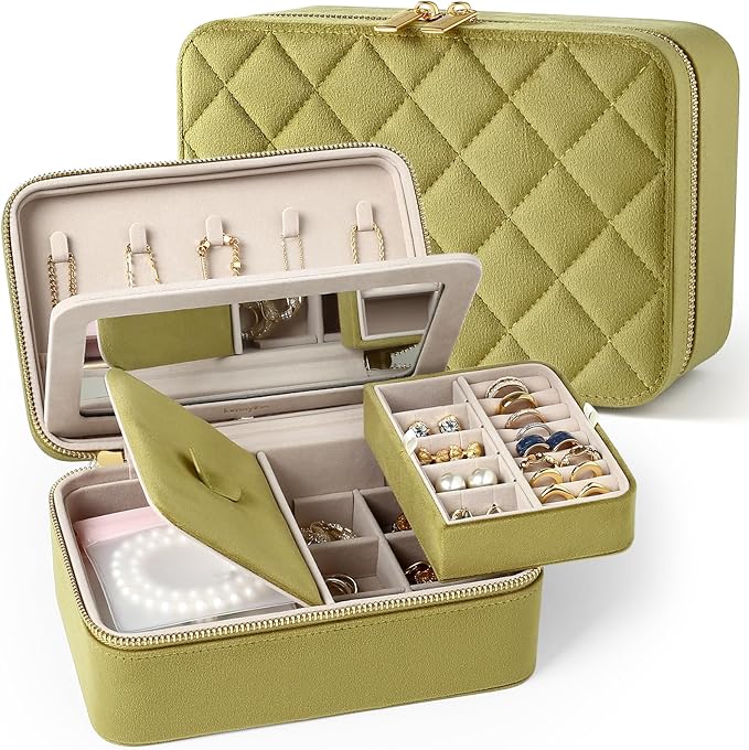 Velvet Travel Jewelry Box with Large Mirror, Double-Layer Jewelry Organizer Case by Lumayina