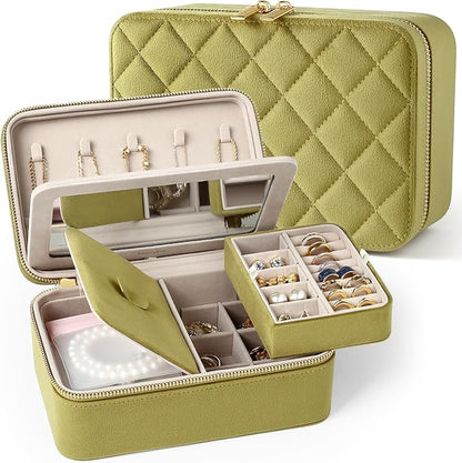 Velvet Travel Jewelry Box with Large Mirror, Double-Layer Jewelry Organizer Case by Lumayina