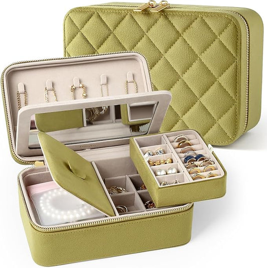 Velvet Travel Jewelry Box with Large Mirror, Double-Layer Jewelry Organizer Case by Lumayina