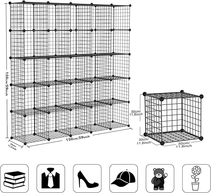 TUMUCUTE Wire Cube Storage Organizer, 25-Cube Modular Mental Grids Bookshelf - Image 3