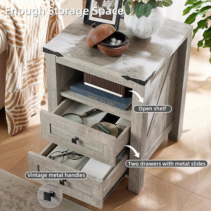 Nightstand with Charging Station and USB Port, Farmhouse Night Stand with 2 - Image 7