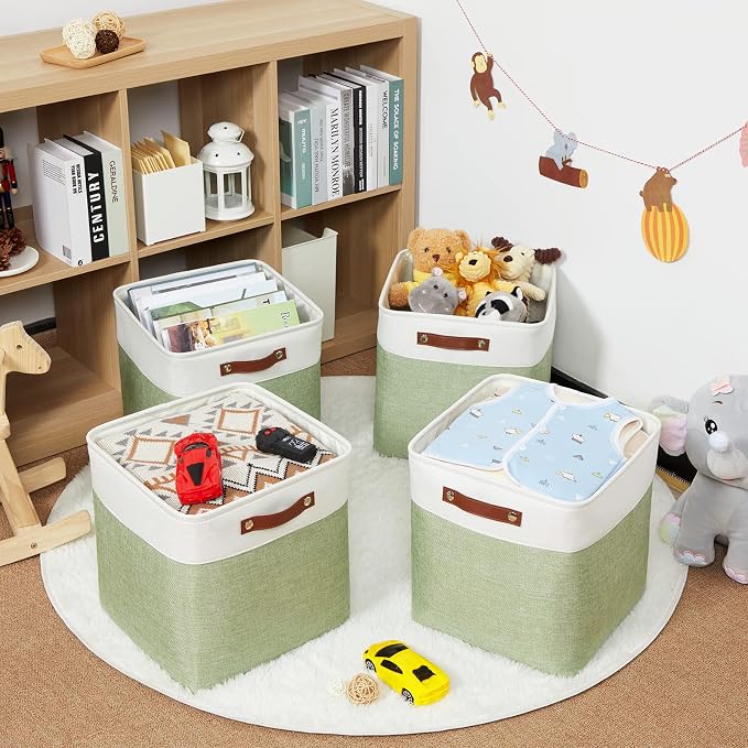 HNZIGE Collapsible Fabric Storage Cubes 13x13x13 Set of 4 Decorative Storage - Image 3