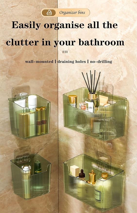 Set Of 2 Storage Organizer Bins Wall Mounted Shower Basket, Shower Caddy - Image 4