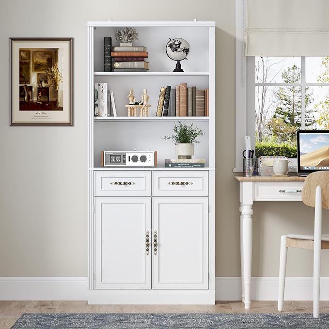 71.4" Tall Bookshelf with Drawers & Cabinet, 5-Tier Floor Standing Bookcase - Image 3
