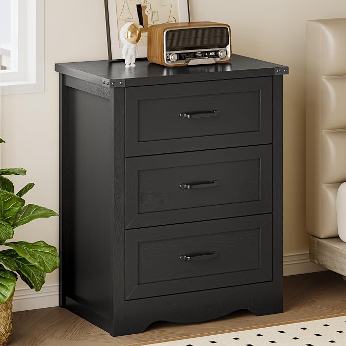 3-Drawer Dresser for Bedroom, Small Wooden Chest of Drawers by BORNOON