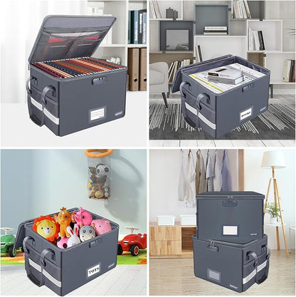 ENGPOW File Box with Lock, Fireproof Document Box with Pockets, Collapsible - Image 2