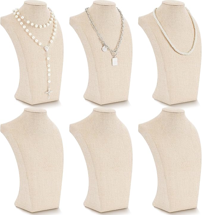 Kigley 6 Pcs Linen Necklace Display Bust Jewelry Holder Necklace Retail - Image 8