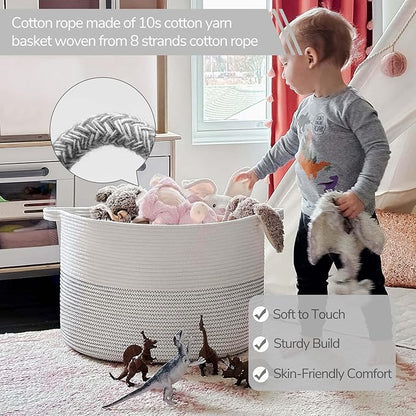 INDRESSME XXXLarge Cotton Rope Basket 21.7" x 21.7" x 13.8" Woven Baby Laundry - Image 3