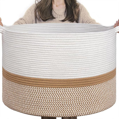 INDRESSME XXXLarge Cotton Rope Basket 21.7" x 21.7" x 13.8" Woven Baby laundry by INDRESSME