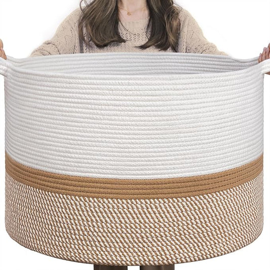 INDRESSME XXXLarge Cotton Rope Basket 21.7" x 21.7" x 13.8" Woven Baby laundry by INDRESSME