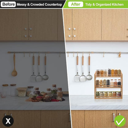 3 Tier Bamboo Spice Rack, Seasoning Jars Rack Shelf Spice Organizer - Image 2