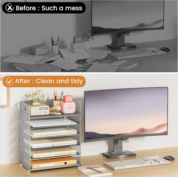 Subekyu 6-Tier Desk Paper Organizer, Desktop File Letter Tray - Image 2