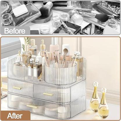 DASITON Makeup Organizer with Drawers and Rotating Makeup Brush Holder - Image 4
