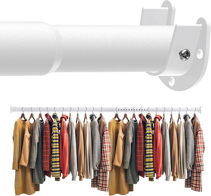 Closet Rod 50-75 Inches, Adjustable Heavy Duty Metal White Closet Rods by Unknown