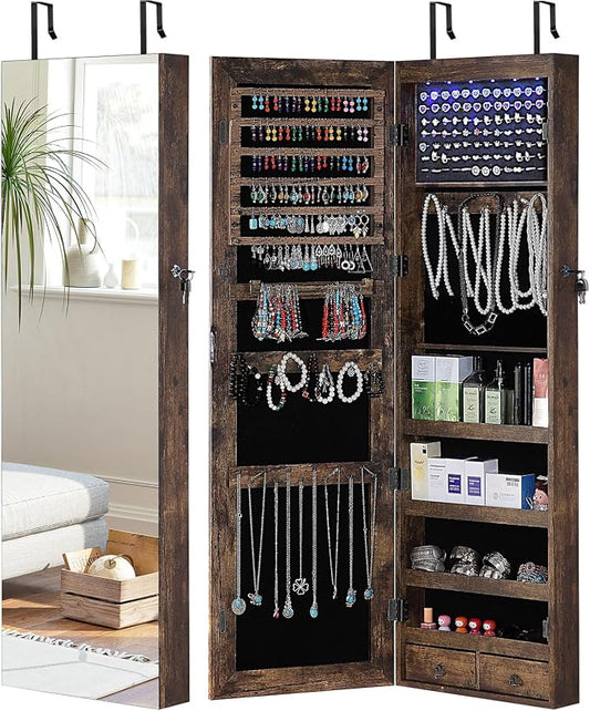 GISSAR Full Length Mirror Jewelry Cabinet, 6 LEDs Jewelry Armoire Wall Mounted by GISSAR