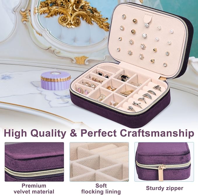 Dajasan Mini Travel Jewelry Case, Small Portable Travel Jewelry Organizer Box - Image 4