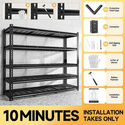 5-Tier 60" W X 20" D X 72" H Storage Shelves 2500LBS Metal Garage Shelving - Image 7