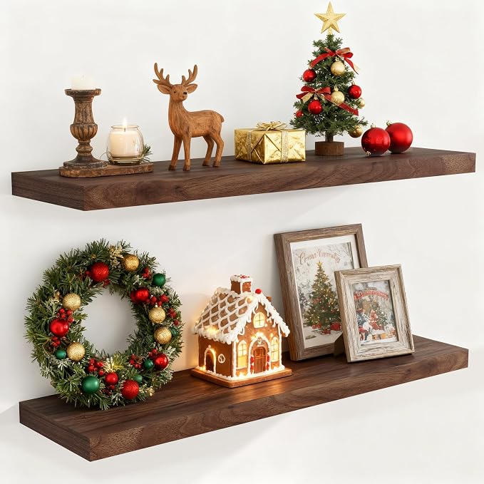 Fun Memories 40 Inch Floating Shelvese, Farmhouse Wood Wall Shelves by FunMemories