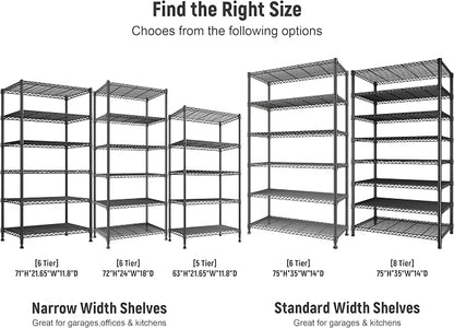 REIBII 75" H Metal Shelving 6 Tier Storage Shelf Adjustable Kitchen Shelf Wire - Image 7