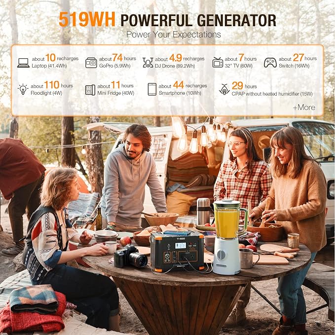 GRECELL Portable Power Station 500W, 519Wh/140400mAh Solar Generator Backup - Image 5