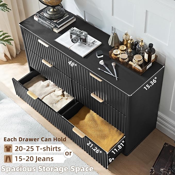 LEYAOYAO Fluted 6 Drawers Dresser Set of 2, Curved Profile Design, Dresser TV - Image 6