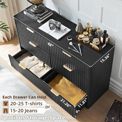 LEYAOYAO Fluted 6 Drawers Dresser Set of 2, Curved Profile Design, Dresser TV - Image 6