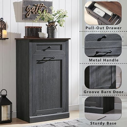Tilt Out Trash Can Cabinet, 10 Gallon Farmhouse Laundry Hamper Cabinet - Image 3
