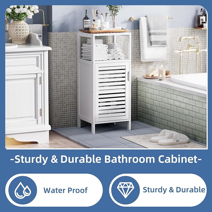 HITNET Bamboo Bathroom Storage Cabinet, 4 Tier Small White Floor Cabinet - Image 5