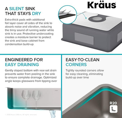 KRAUS Dex 21-inch Undermount 16 Gauge Stainless Steel Single Bowl Kitchen Sink - Image 6