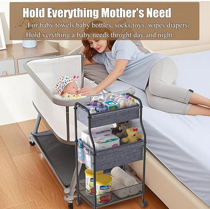 3-Tier Baby Diaper Caddy Organizer and Storage Cart, Mobile Metal Utility Cart - Image 7