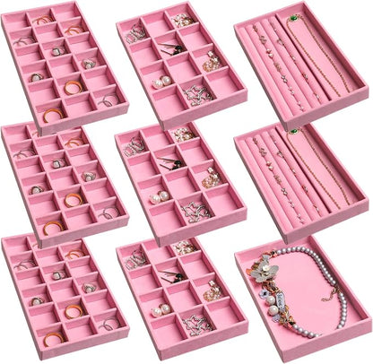 Frebeauty Jewelry Organizer Tray, Stackable Velvet Jewelry Trays, Drawer by Frebeauty