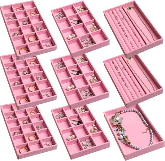 Frebeauty Jewelry Organizer Tray, Stackable Velvet Jewelry Trays, Drawer by Frebeauty