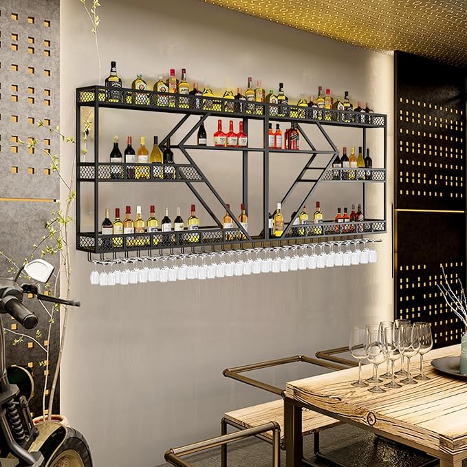 63in Metal Wine Rack Wall Mounted, Modern Wine Storage Rack Wall Mounted - Image 4